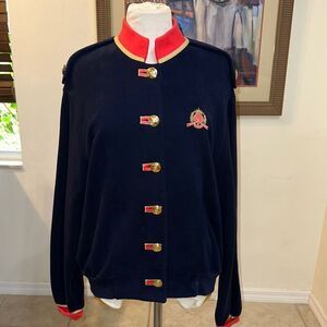 St. John Sport Navy Blue Military Style Jacket with Red/Gold Accents Size Large